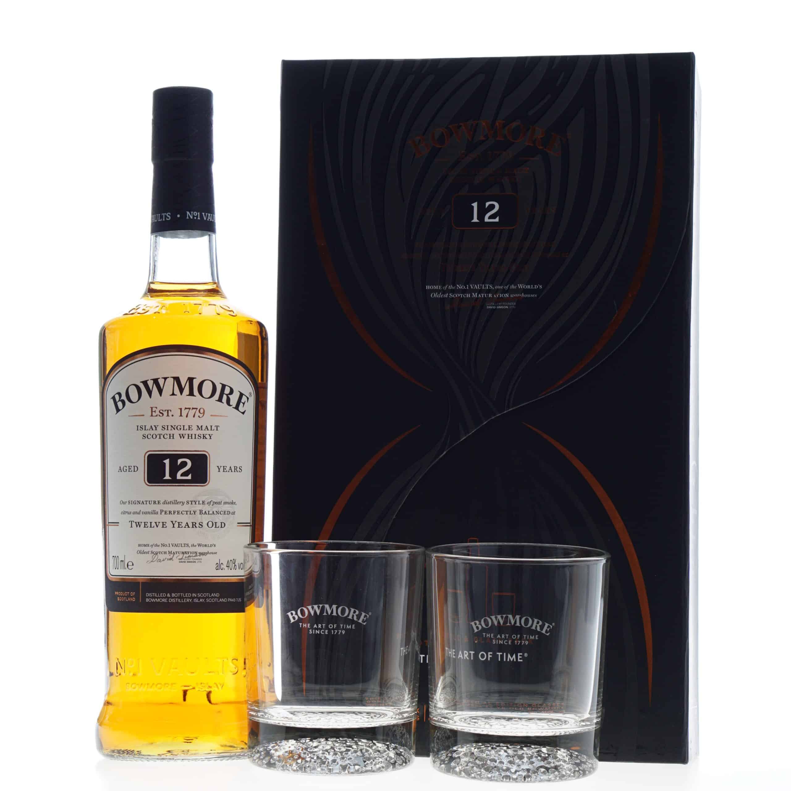 Bijwerken Eeuwigdurend Fervent Bowmore Whisky 12 Years 70cl met 2 glazen » Slijterij Vidra