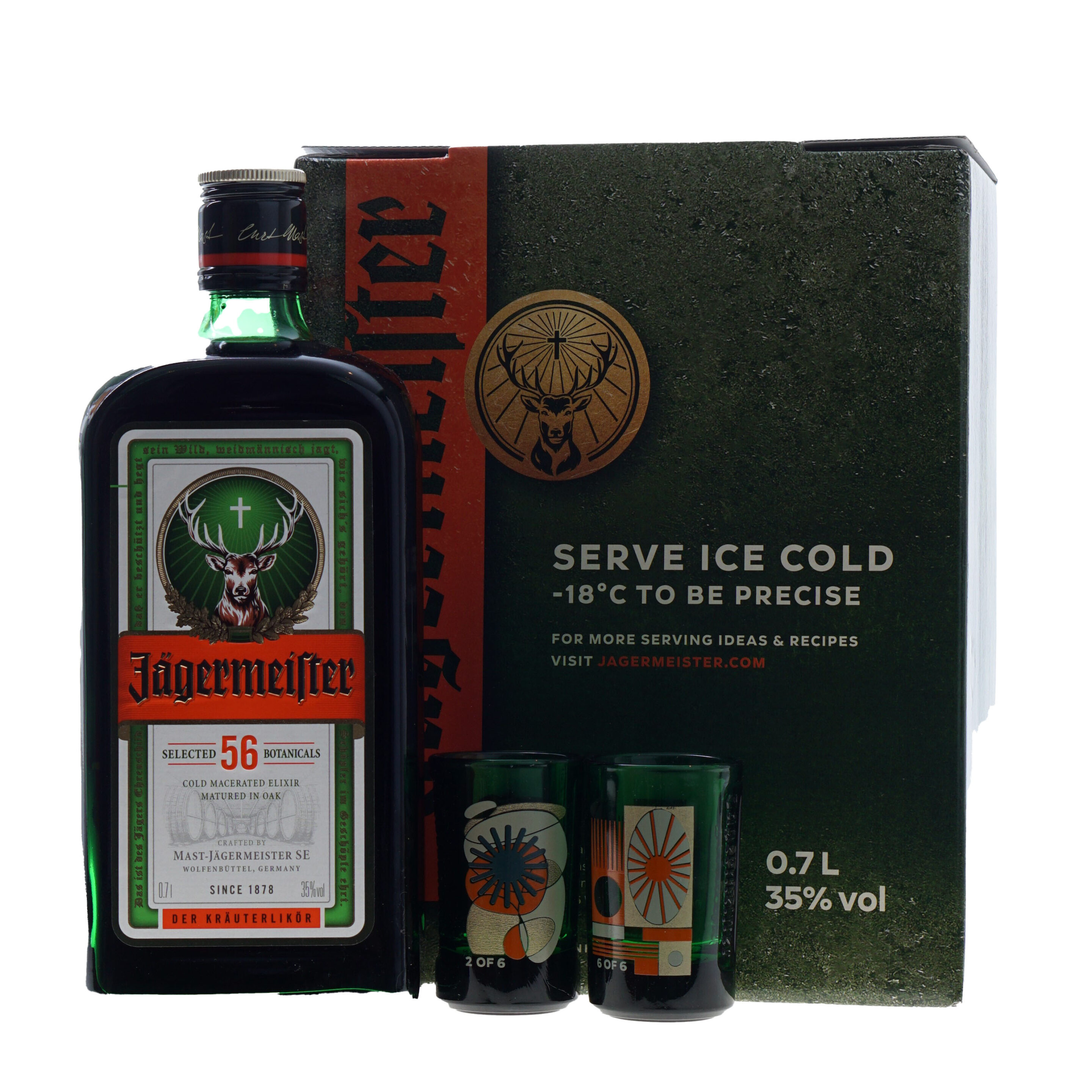 Jägermeister Geschenkverpakking met 2 shotglazen 35% 70cl