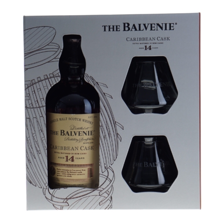 Balvenie Whisky Caribbean Cask 14 Years met 2 glazen 70cl 43%